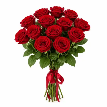 Букет из 13 красных роз под ленту